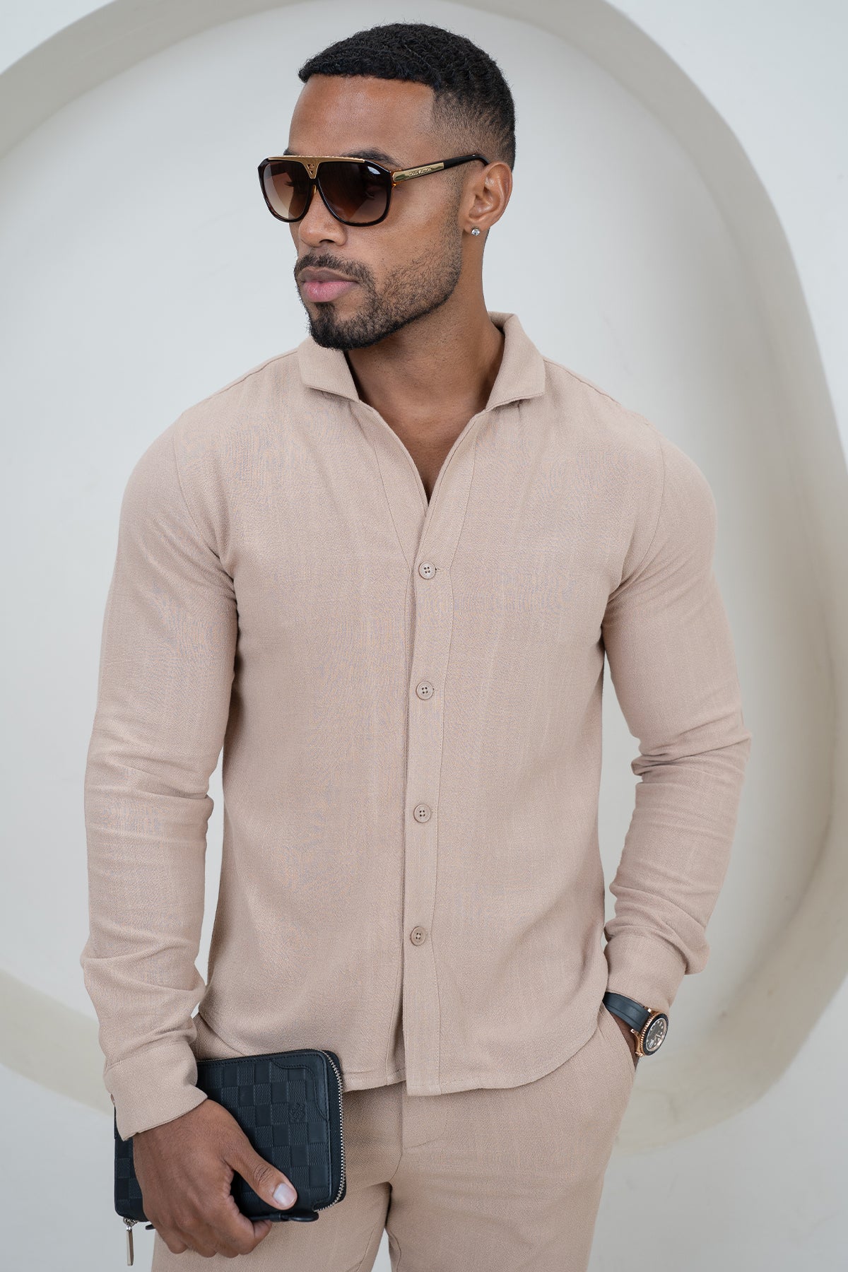 Linen Long Sleeve Resort Shirt - Stone