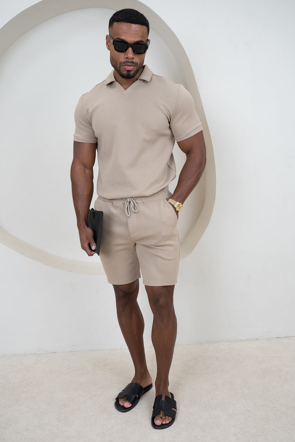 Brushed Scuba Shorts - Taupe
