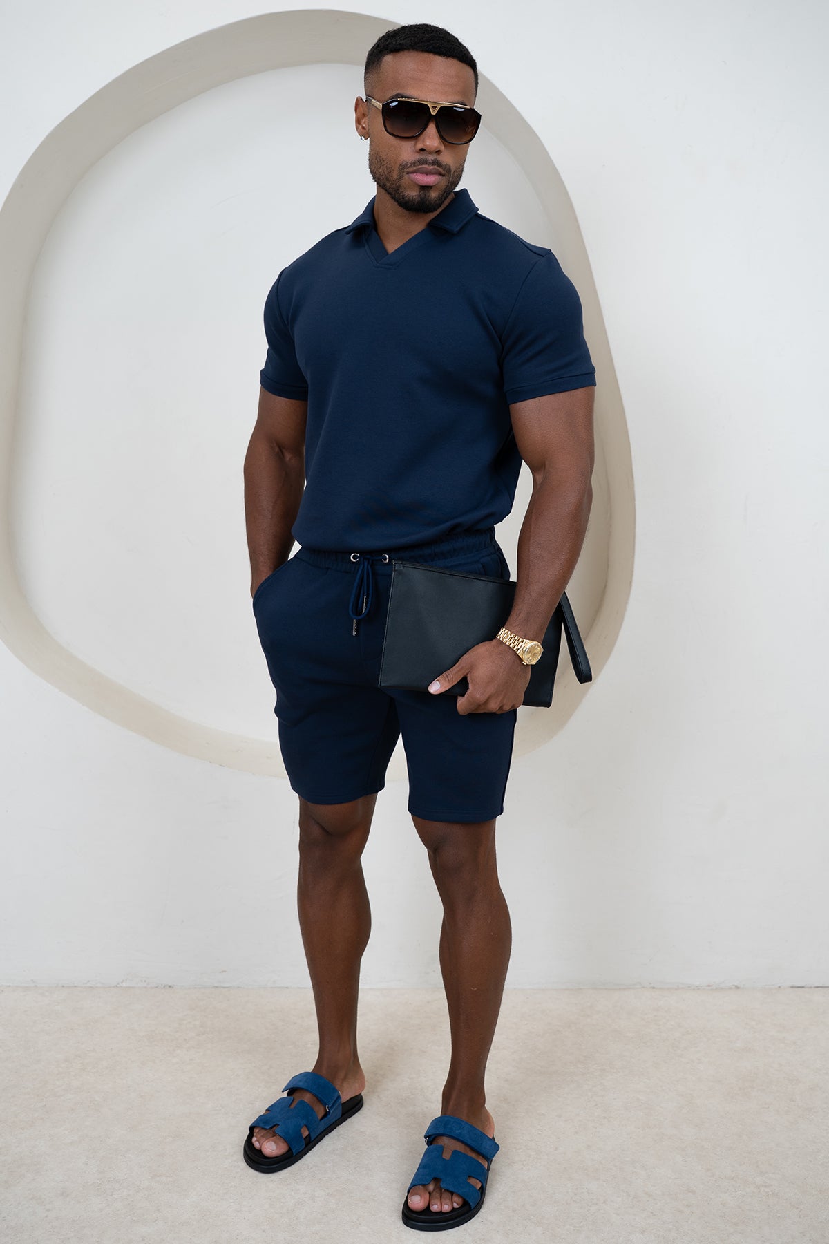 Brushed Scuba Open Neck Polo - Navy