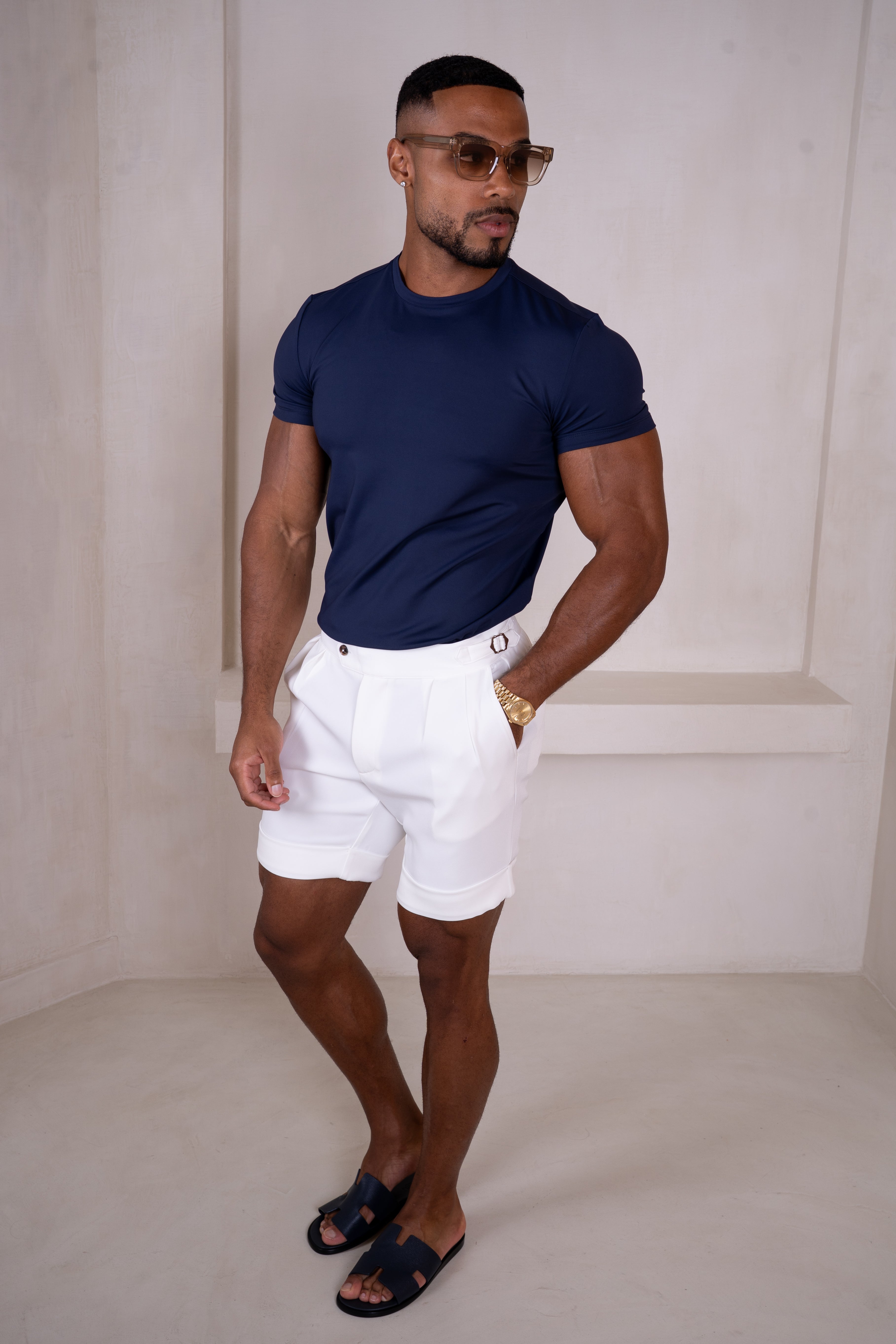 Buckle and Pleat Shorts - Off White