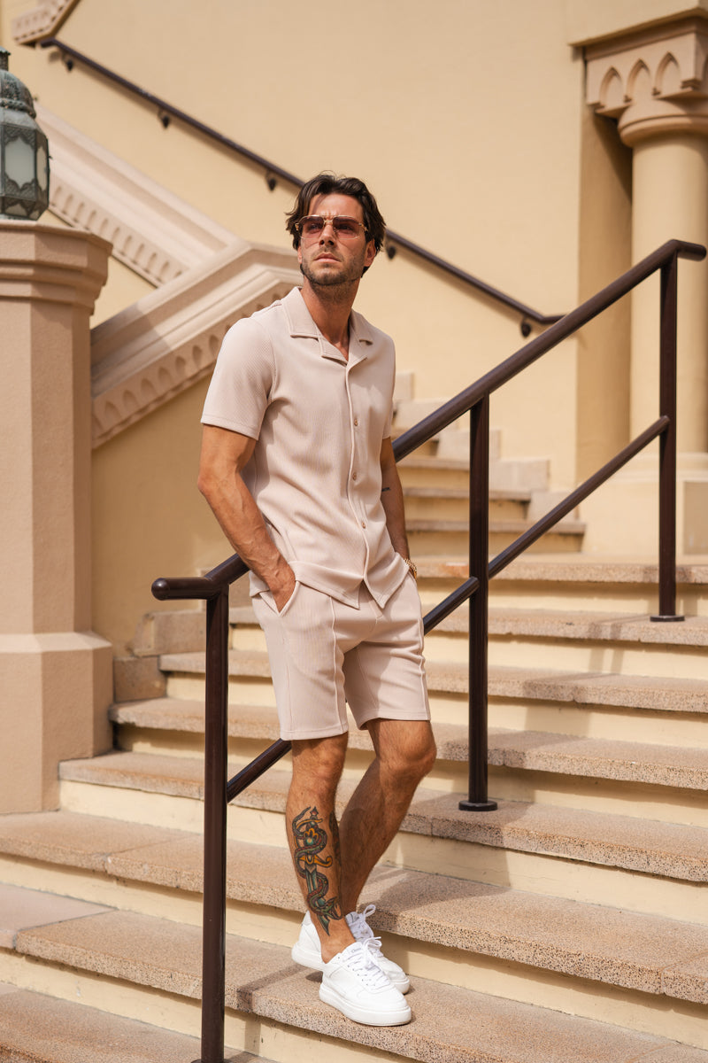 Pleated Slim Fit Shorts - Taupe