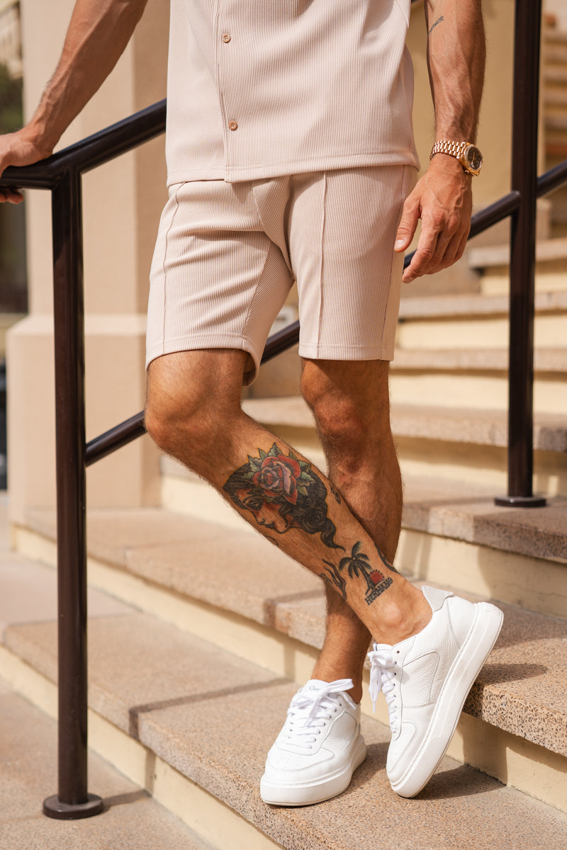 Pleated Slim Fit Shorts - Taupe